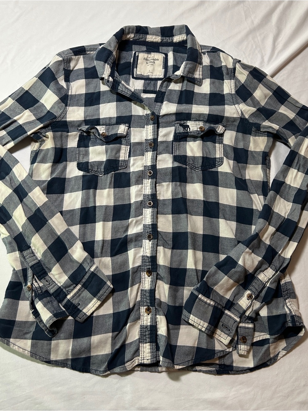 Abercrombie & Fitch Navy and White Plaid Button-Down Shirt